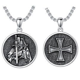 Knights Templar Pendant Neckalce 925 Sterling Silver Cross Shield Necklace Religious Necklace Medieval Knights Templar Jewellery Catholic Cross Jewellery for Men