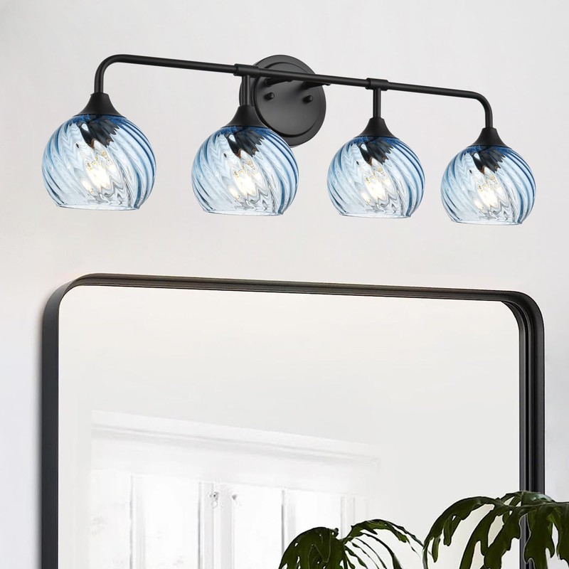 MELUCEE Bathroom Light Fixtures Black Vanity Light with Blue Striped