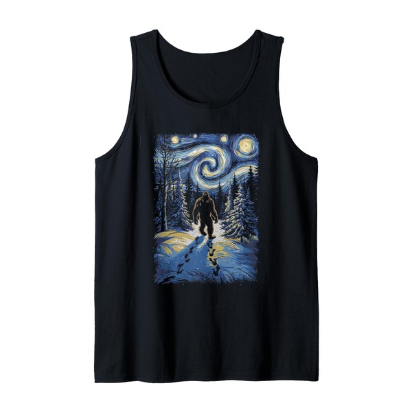 Bigfoot Tshirt Starry Night Sasquatch Van Gogh Sky Painting Tank