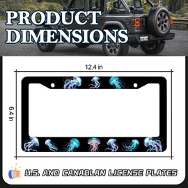 Jellyfish License Plate Frames - 2 Pack Ocean Funny License Plate Holder,Rust-Proof Waterproof Stainless Steel Car Decorative Tag Frame with Screws Fasteners Caps