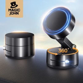 MAGIC JOHN 360° Magnetic Phone Holder Strong Magnetic Grip, Anti-Slip Base & Foldable Design for Car, Home & Travel:_Black-Upgraded (with 360° Rotating)
