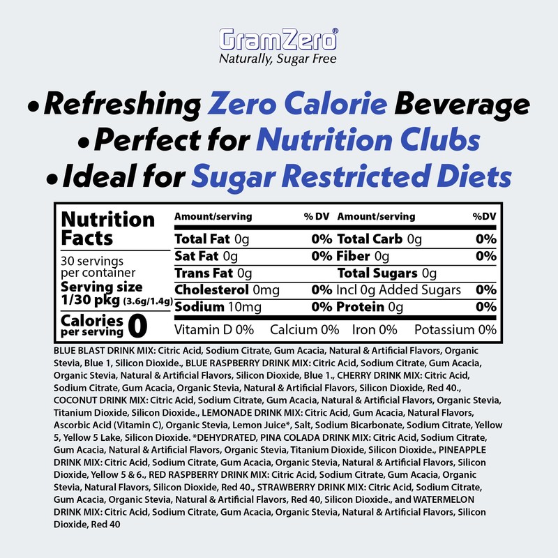 GramZero 2GO Sticks - Variety Pack, Zero Calorie Sugar Free