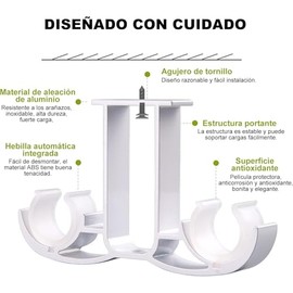 Soportes para Barra de Cortina, Soportes para Cortinas, 4 Pzas Instalación de Techo de Doble Mortaja de Barbilla de Aleación de Aleación de Aluminio, Adecuada para Una Barra Romana de 28 Mm (Blanco)