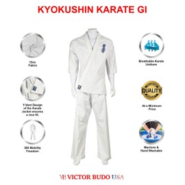 Victorbudo USA 12oz Kyokushin Karate Uniform Kids gi & Adult Martial Arts uniform Unisex Karate Gi White Color Size 6