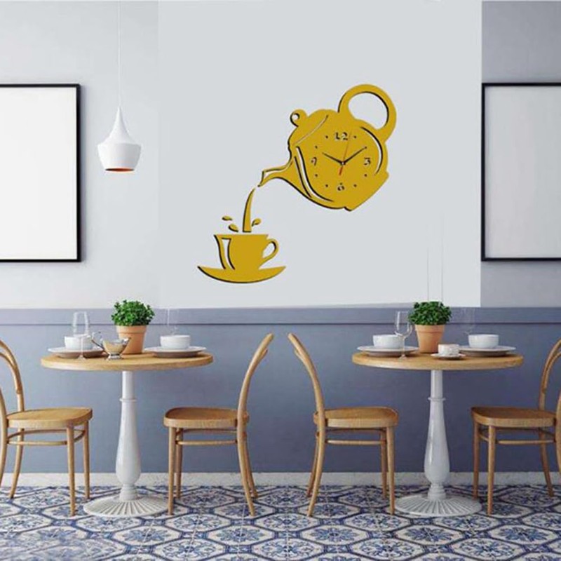 Fowecry 3PCS DIY Acrylic Coffee Cup Teapot 3D Wall Clock