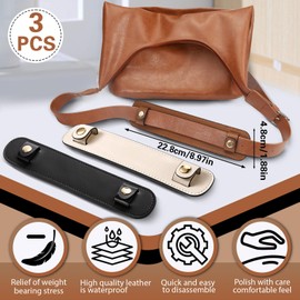 Realand 3Pcs Removable Leather Shoulder Strap Pad Replacement Pressure Relief Shoulder Pads for Women Cover for Tote Bag Handbag Purse, Backpack Strap Pads, Black White Brown
