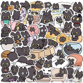 50PCS Black Cat Stickers - Waterproof PVC Vinyl, Reusable, Residue-Free, DIY Decals for Guitar, Laptop, Suitcase, Water Bottle, Gift for Cat Lovers