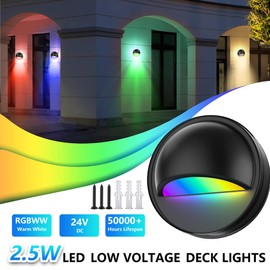 SQEDT RGBW Low Voltage Deck Lights with Transformer Photocell Sensor Dimmable and Timer IP67 Waterproof Fence Lights for Outdoor Step Stair Patio Landscape Holidays Decoration Lighting (RGBW-8PACKS)