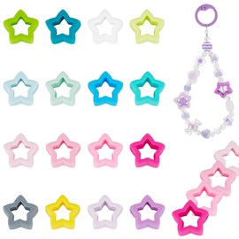 PH PandaHall 32pcs 16 Colors Star Silicone Bead Frames Silicone Focal Beads Spacer Beads with 2 Hole Beadable Focal Frames for DIY Keychain Necklace Bracelet Jewelry Making Hanging Ornaments