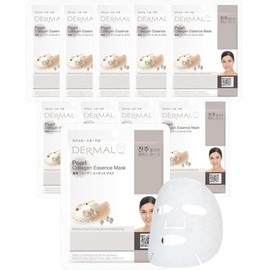 DERMAL Korea - 10 Mascarillas faciales: Pearl Collagen Essence Mask | Paquete de 10 Mascaras Coreanas con Polvo de Perla, Colágeno y Vitamina E. Piel 