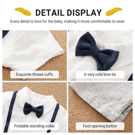 COOKY.D Baby Boy Short Sleeve Romper Toddler Gentleman Clothes Summer Tuxedo Wedding Outfits Infant Jumpsuit 6-9 Months,Suspender