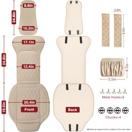 Sanwom Front Car Seat Covers - Leather Seat Covers with Storage Pocket and Two Belt Pads, Anti-Slip Waterproof Universal Seat Covers for Cars Fit Cars Trucks SUV(Beige,2 Pack)