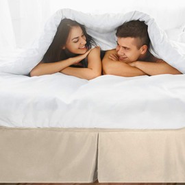 Bare Home Pleated Full Bed Skirt - 15-Inch Tailored Drop Easy Fit - Bed Skirt for Full Beds - Center & Corner Pleats (Full, Sand)