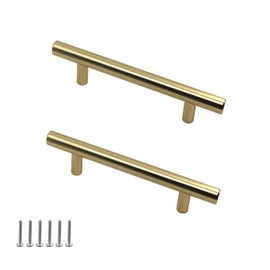 Zerniple Overall Length 300mm Brushed Brass T Bar Handle Pull Kitchen Cabinet Handle Solid Aluminum Alloy Drawer Wardrobe Pull Cupboard Knobs 192mm (2 Pieces)