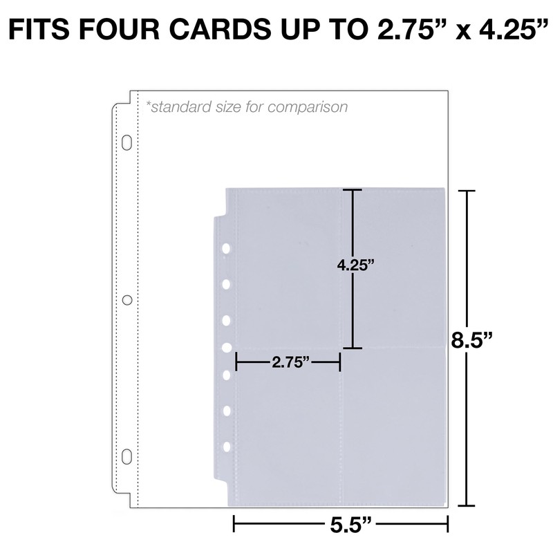 Samsill 50 Pack 4 Pocket Trading Card Sleeves, Holds 400