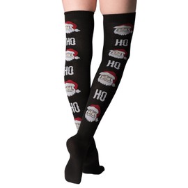 Everything Legwear Womens Fun Colorful Over Knee Socks Christmas Stockings-OSFM Shoes (4-10)-Black with Ho Ho Ho-1 Pair