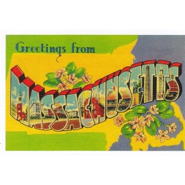 GREETINGS FROM MASSACHUSETTS [ ONE Reprint vintage Large Letter name postcard ST