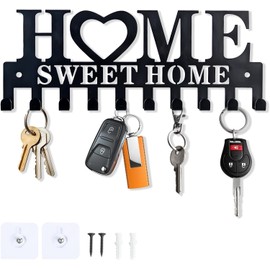 WADY Key Holder for Wall, Key Hooks with 10 Hooks, Key Holder Wall Mount with Home Sweet Home Sign, No Drill Key Hooks for Wall Includes 2 Screws and 2 Expansion Tubes for Secure Installation
