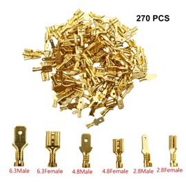 Cable lugs set, flat connector set, blade receptacles set, cable lugs for crimping, 270 pieces for motorcycles, automobiles and power tools - 2.8 mm, 4.8 mm, 6.3 mm plugs and sockets