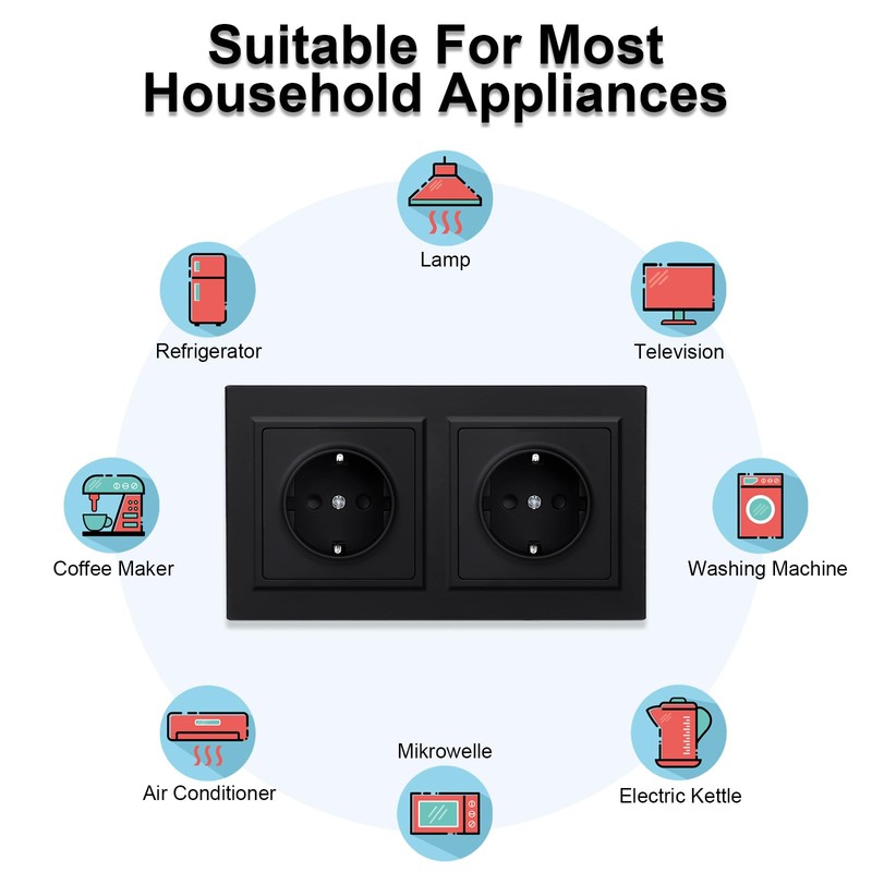 JIMEIDA Double Socket Black Smooth PC Surface with Hook, Not