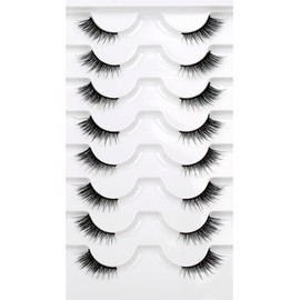 Half Lashes Strips False Eyelashes Fairy Natural Lashes Cat Eye Look Wispy Short Band 3/4 Lashes 8 Pairs Pack Fluffy Volume Small Accent Lash Fake Eyelashes 3D Faux Mink Lashes Extensions