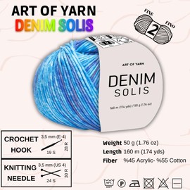 Variegated Yarn 55% Cotton,45% Poliacrylic,50g(1.76 Oz),160m(174 Yds) Soft & Smooth Yarn Sport – Fine(2) for Crocheting, Knitting, Amigurumi,Blankets,Garments (Lavender Frost, Denim Solis Pack 1)
