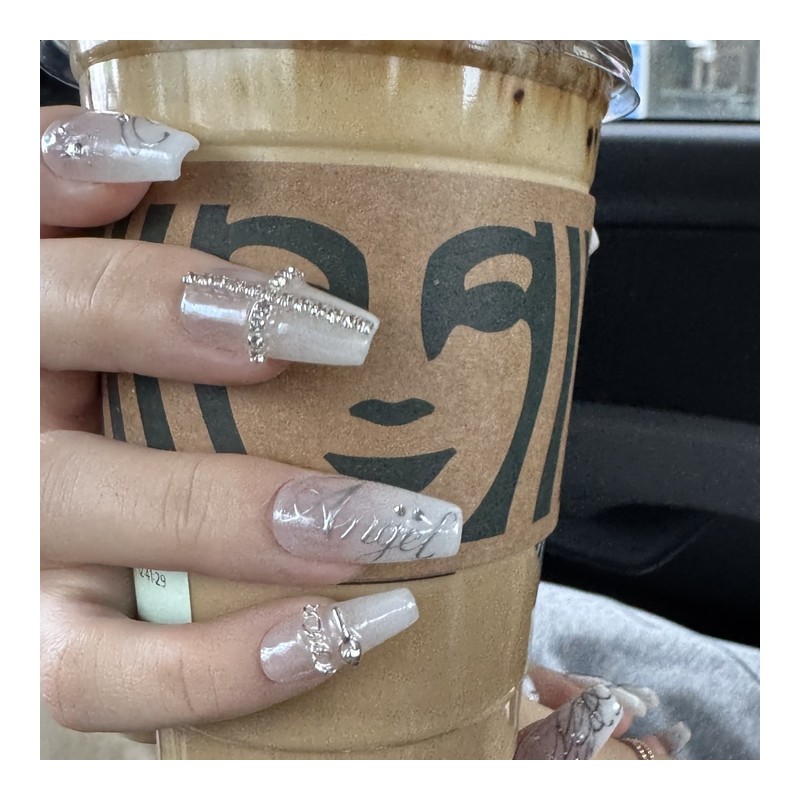 Silvertic Angel Handmade Nail Tips - Long Almond / 실버틱