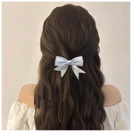 Jugielu Vintage Hair Bow Clips Barrette Blue Satin Bowknot Hair Clips Tail Silk Bow Hair Accessories Small Ribbion Bow Hair Barrettes for Women Headdress