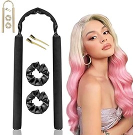 Rizador de Pelo Sin Calor, Rizador Sin Calor para Cabello con Pinzas para el Cabello y Coletero, Cinta para Rizar Sin Calor para Dormir, Rizos Sin Calor para Onda Natural, Sin Daño al Cabello(Negro)