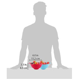 Meadow Lane 6-inch Small Colander, BPA-Free, Dishwasher Safe, Double Handles, Compact Food Strainer for Berries, Veggies and Pasta, 3-Cup Capacity, Red and Blue, 2-Pack