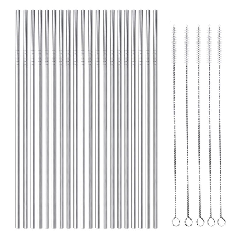 OKGD 25 Piece Set Stainless Steel Straws Ultra Long 10.5