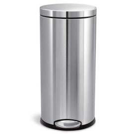 simplehuman 30 Liter / 8 Gallon Round Step Trash Can, Brushed Stainless Steel