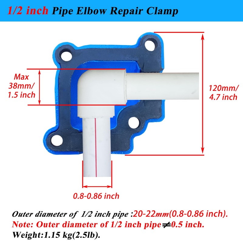 Pipe Repair Clamp For 1/2 Inch Pipe Elbow (Outer Diameter