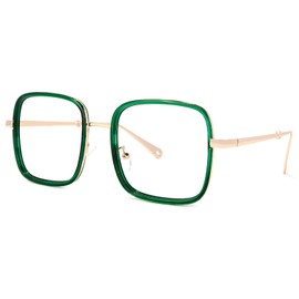 VOOGLAM Oversize Square Blue Light Blocking Glasses for Women Cute Anti Eyestrain UV Computer Eyewear Jace Green GOX845435-02