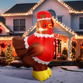 Ceenna 5 ft Large Lighted Christmas Inflatable Chicken Built in Colorful LED Light up Inflatable Turkey Blow up Chicken Garden Decor for Holiday Yard Lawn Ground Outdoor Indoor(Claus Hen)