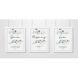 Aus Gnade Christian Posters · Faith Hope Love · Set of 3 · Plants Green · Bible Verse · Decoration · Wall Design · Without Frame · A3 · Christian Gifts · German