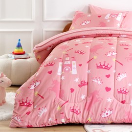 Sonive Cute Comforter Set Queen/Full Size, Cooling and Warm Bed Set Fluffy, Lightweight Bedding Set & Collections, Down Alternative 7 Pieces, Castle Party