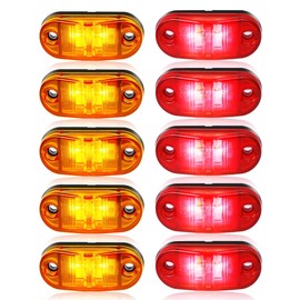 ALFU 10 Pack (5pcs Red+5pcs Amber) DC12-24V IP68 Waterproof LED Trailer Lights Kit Front Rear LED Side Marker Clearance Indicators Light for RV Camper Truck Van Caravan Boat