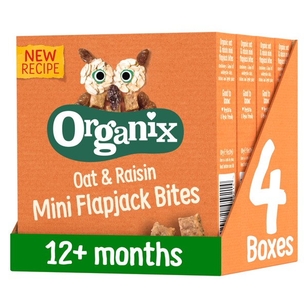Organix Mini Organic Oat and Raisin Flapjack Toddler Snacks Multipack, No Added Sugar, (4 x 20g) (Pack of 4)