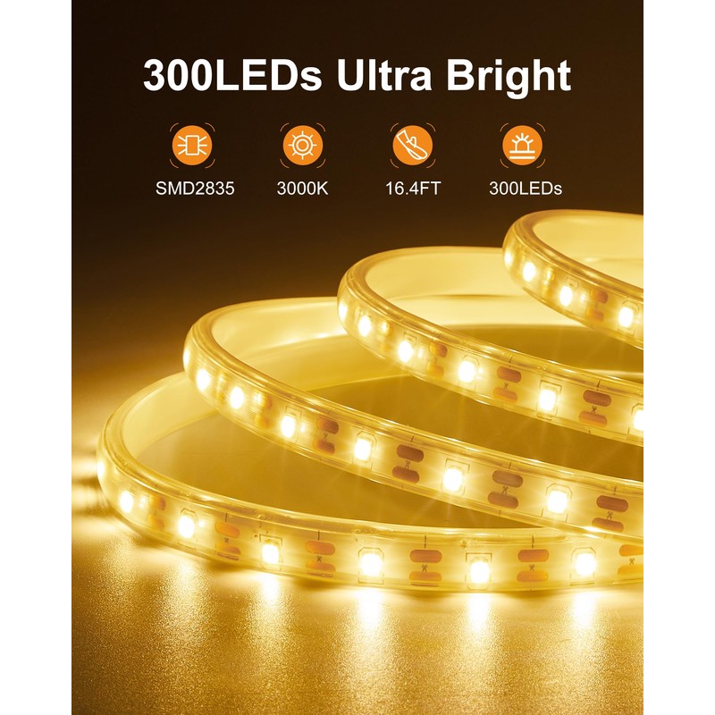 LIFENGSOLER Solar Strip Lights Outdoor Waterproof, 16.4FT 300LEDs Solar &