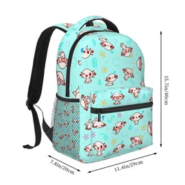 HKHEHOP Axolotl Kawaii Cute Backpack For School Laptop Bags Bookbag Big Casual Daypack For Student Girls Boys Kids Teens Travel Sports Work