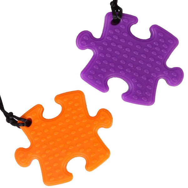 Fun and Function Sensory Chew Necklace Puzzle Piece Jewelry for Kids Teens and Adults - Silicone Chewy Helps Children with Sensory Issues, Special Needs, Reduce Chewing Biting Fidgeting