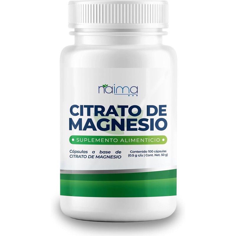 NAIMA Citrato de Magnesio 100 Cápsulas Suplemento Alimenticio Ingredientes Naturales