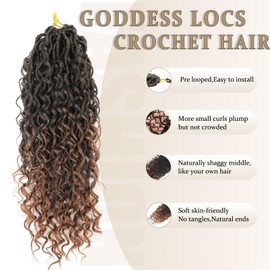 Molleas Goddess Locs Crochet Hair 14inch,9 Packs Faux Locs Crochet Hair for Black Women,Pre Looped Boho Goddess Locs Crochet Hair With Curl Ends(14inch(Pack of 9),T30)