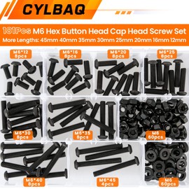 CYLBAQ 180pcs M6 Nuts and Bolts Assorted Set, 12mm to 45mm Metric Button Head Hex Socket Head Cap Screws Assortment Kit, Alloy Steel Machine Screws, Bolts, Nuts and Washers with Wrench