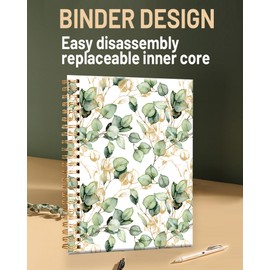 Spiral Journal Notebook for Women,A5 College Ruled Notebooks 6"x 8.4",Gold Eucalyptus Branches 120 Pages Lined Journal with Premium Thick Paper,Perfect for School Office Home Gifts(Watercolor Tropical