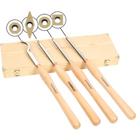 VINWOX 20" Full Size 4 PCS Carbide Wood Lathe Turning Tool Set, Nickel-Plated Straight Square Steel Shank, Titanium Coated Carbide Blades 2X Extended Service Life, Beech Wood Handle
