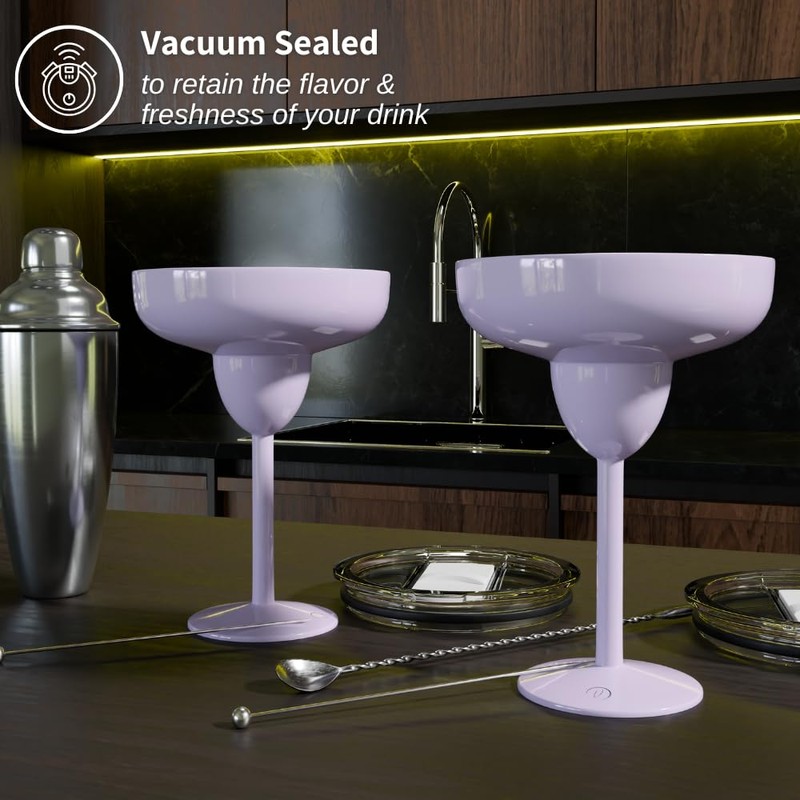 vaanshie Vacuum Sealed Margarita Glass with Lid (Lilac, Pack of