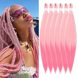 Pre-stretched blonde mix pink Braiding Hair 20 Inch 6Packs Braiding Hair For Braids, Yaki Texture Crochet Hair Box Braids Hot Water Setting Synthetic Braiding Hair Extensions（20 Inch, 613-Pink#)