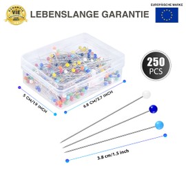 CZ Store Multi-coloured Pins, Pack of 250 Round Glass Heads, Durable Sewing Accessories, Haberdashery for Dressmaking, Embroidery